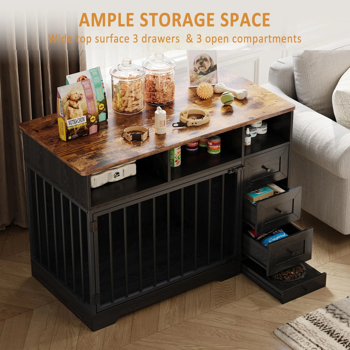HiMISS Farmhouse Dog Crate End Table With Storage Drawers