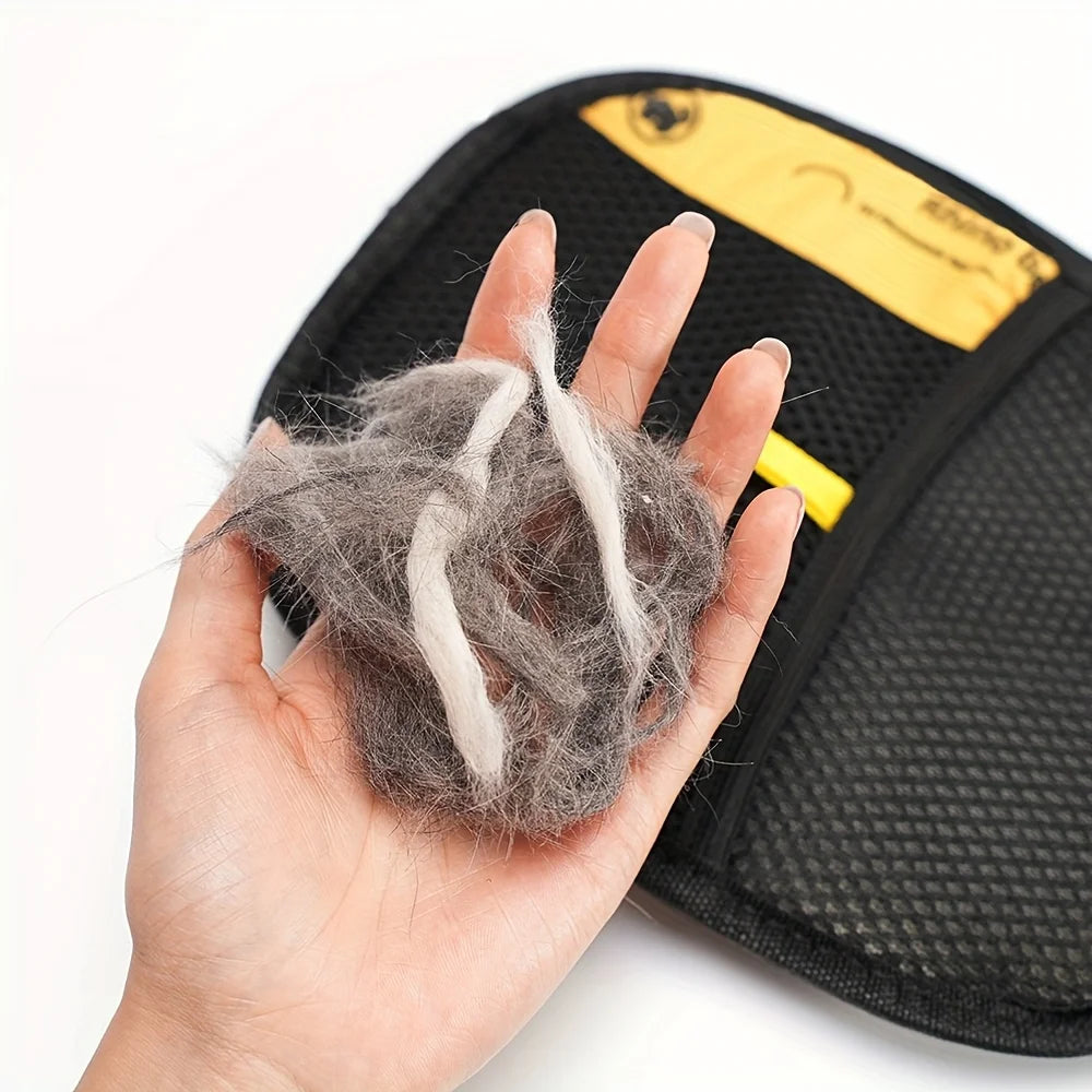 Cat Grooming Gloves Upgrade Edition Large Static Pet Hair Removal Black Polypropylene with Yellow Accents