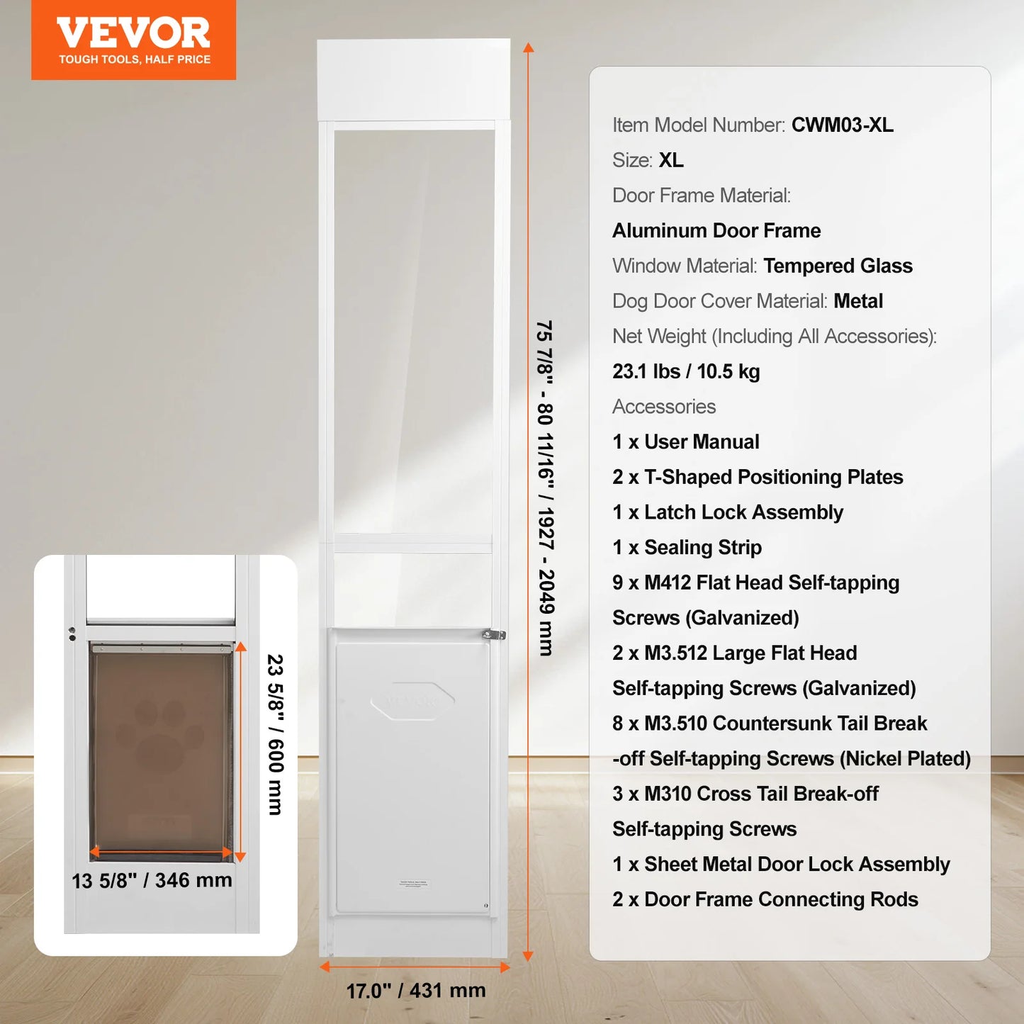 SucceBuy Dog Door for Sliding Glass Doors Aluminum Frame