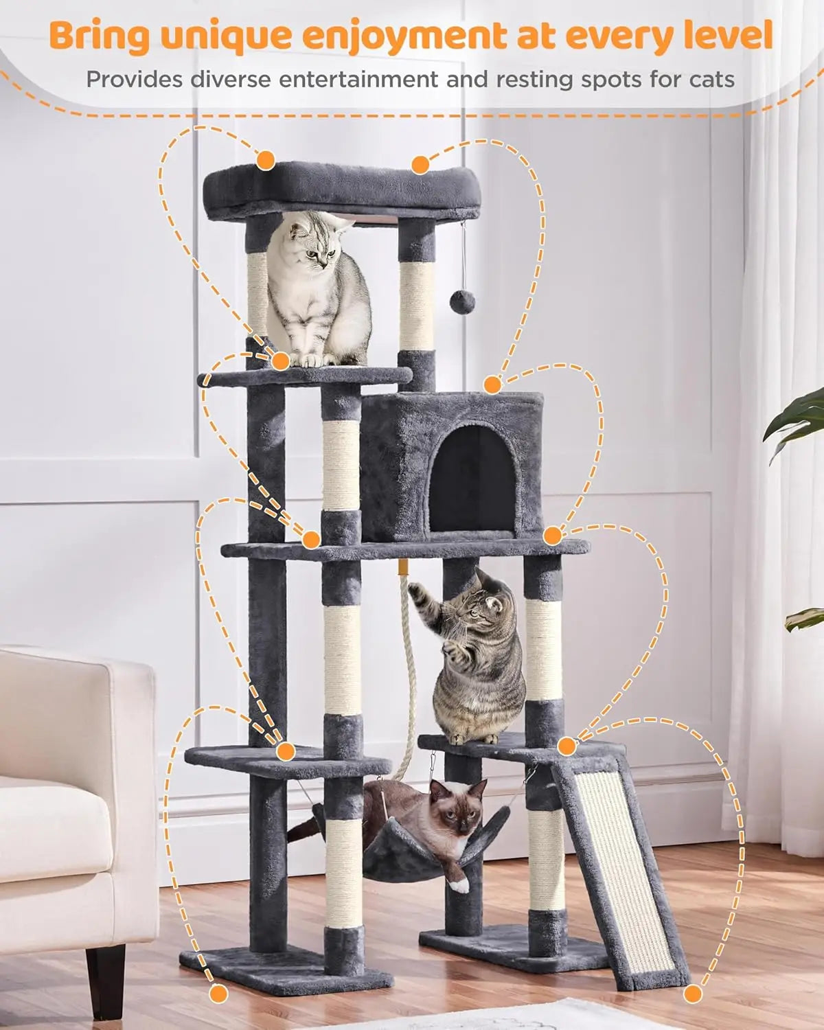Multi-Level Cat Tree with Scratching Posts Condo Hammock Play Platform