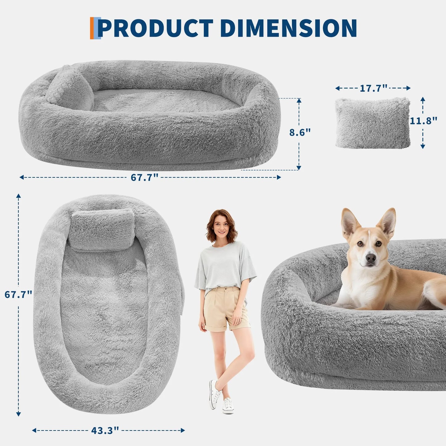 HiMISS Orthopedic Faux Fur Dog Bed With Pillow