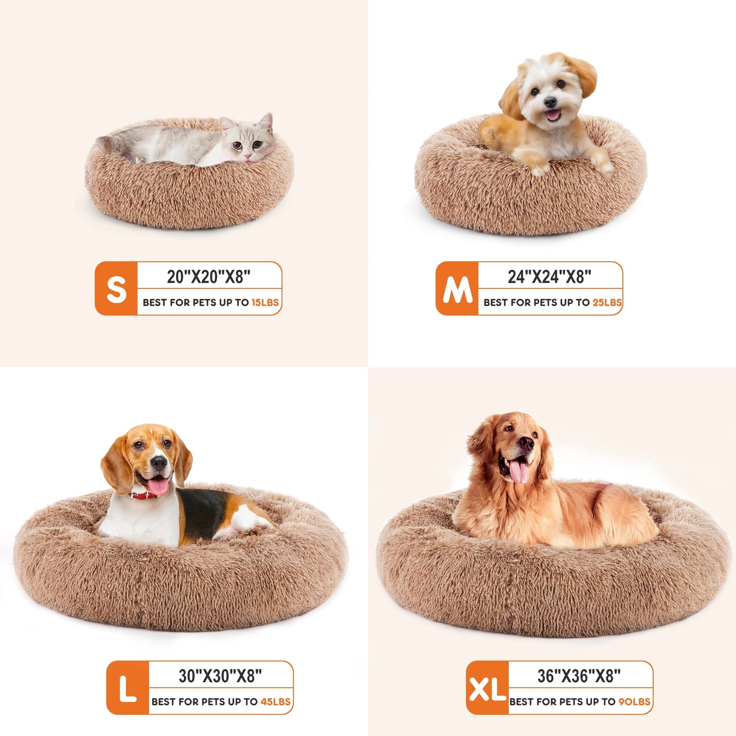 JHK Calming Washable Dog Bed Round Plush Faux Fur Cozy