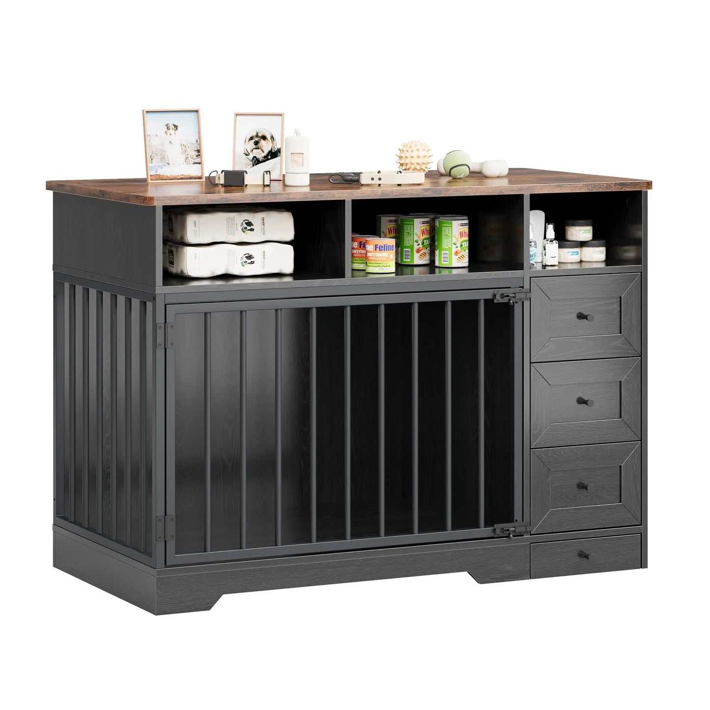 HiMISS Farmhouse Dog Crate End Table With Storage Drawers