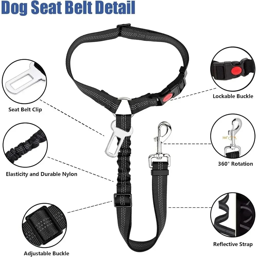 2-In-1 Dog Car Seatbelt Restraint Reflective Safety Belt