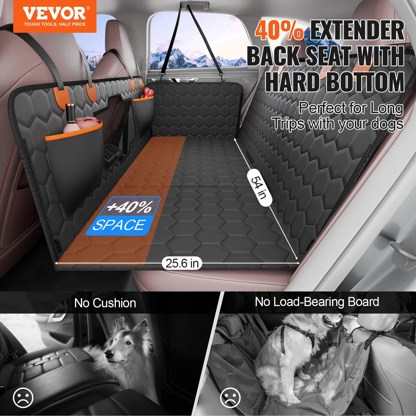 SucceBuy Back Seat Extender Dog Car Seat Cover With Mesh Window Storage Pocket