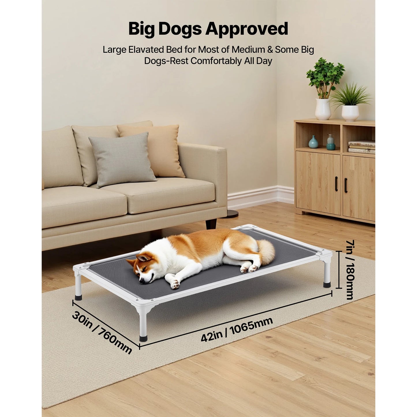 SucceBuy Elevated Dog Bed for Large Dogs Aluminum Frame Mesh