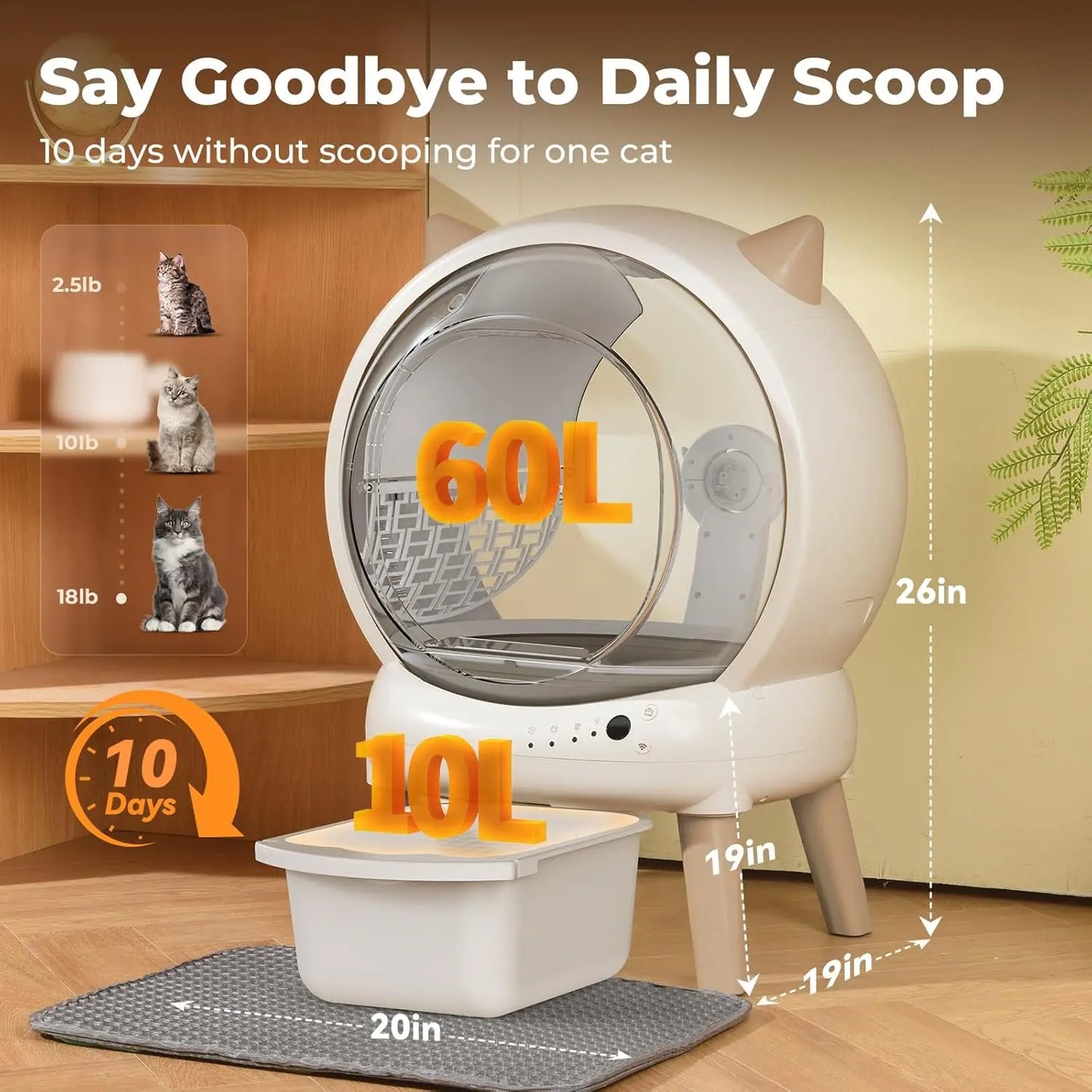 Automatic Cat Litter Box - E2 Self Cleaning Litter Box Smart Robot for Multiple Cats, APP Real-Time Monitor, Weight, Customized