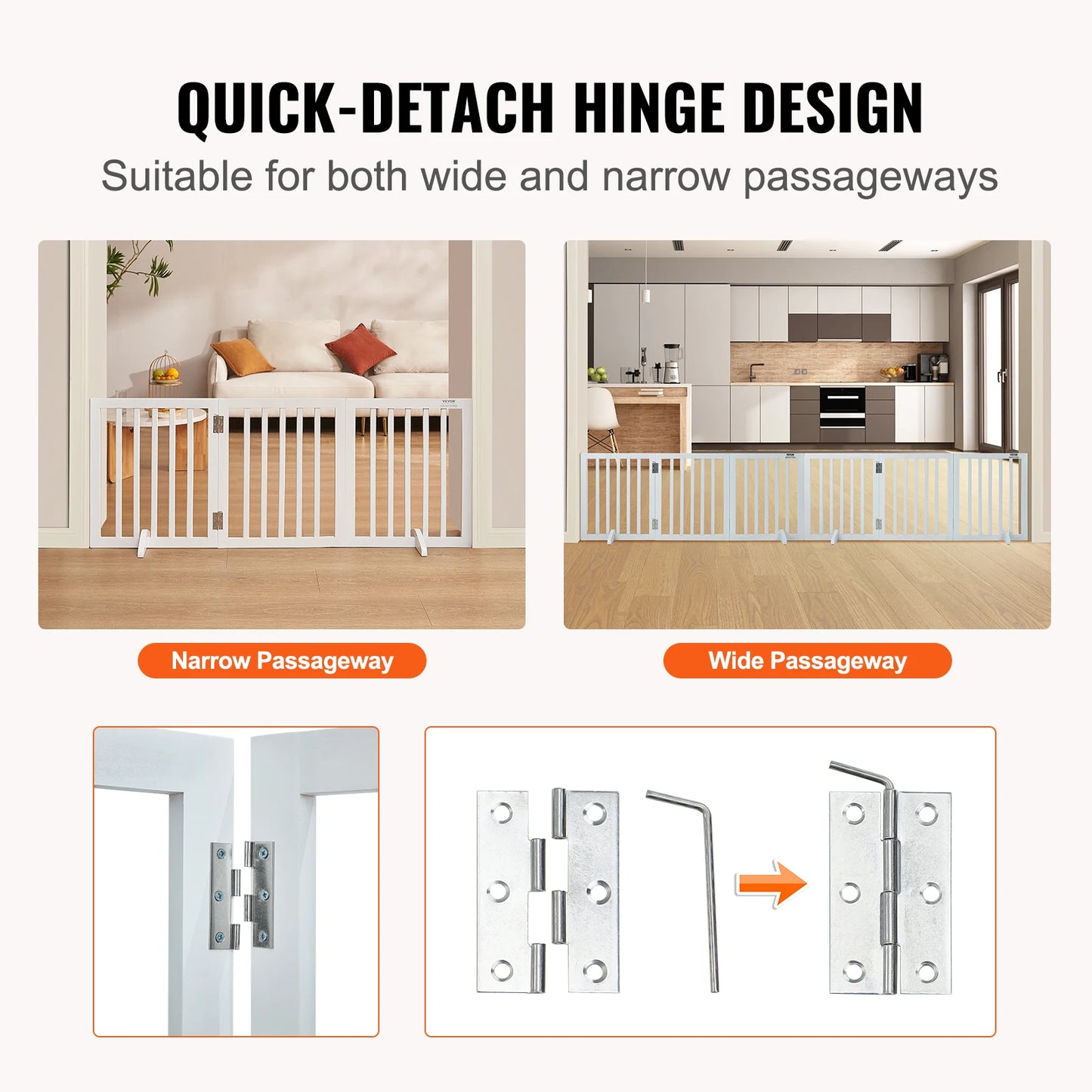 SucceBuy Free Standing Dog Gate Freestanding Pet Gate 3 Panels Foldable Dog Gate for Narrow Passageways Expandable Dog Barrier