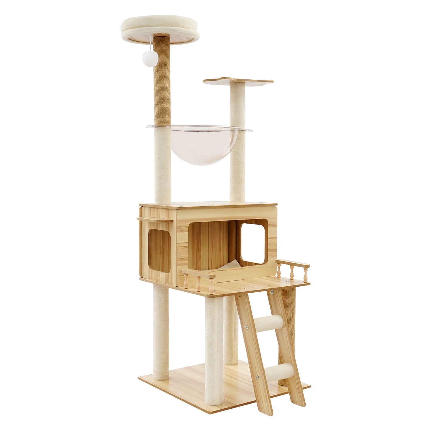 Indoor Cat Tree With Hemp Rope Floor Mount Multi Tier