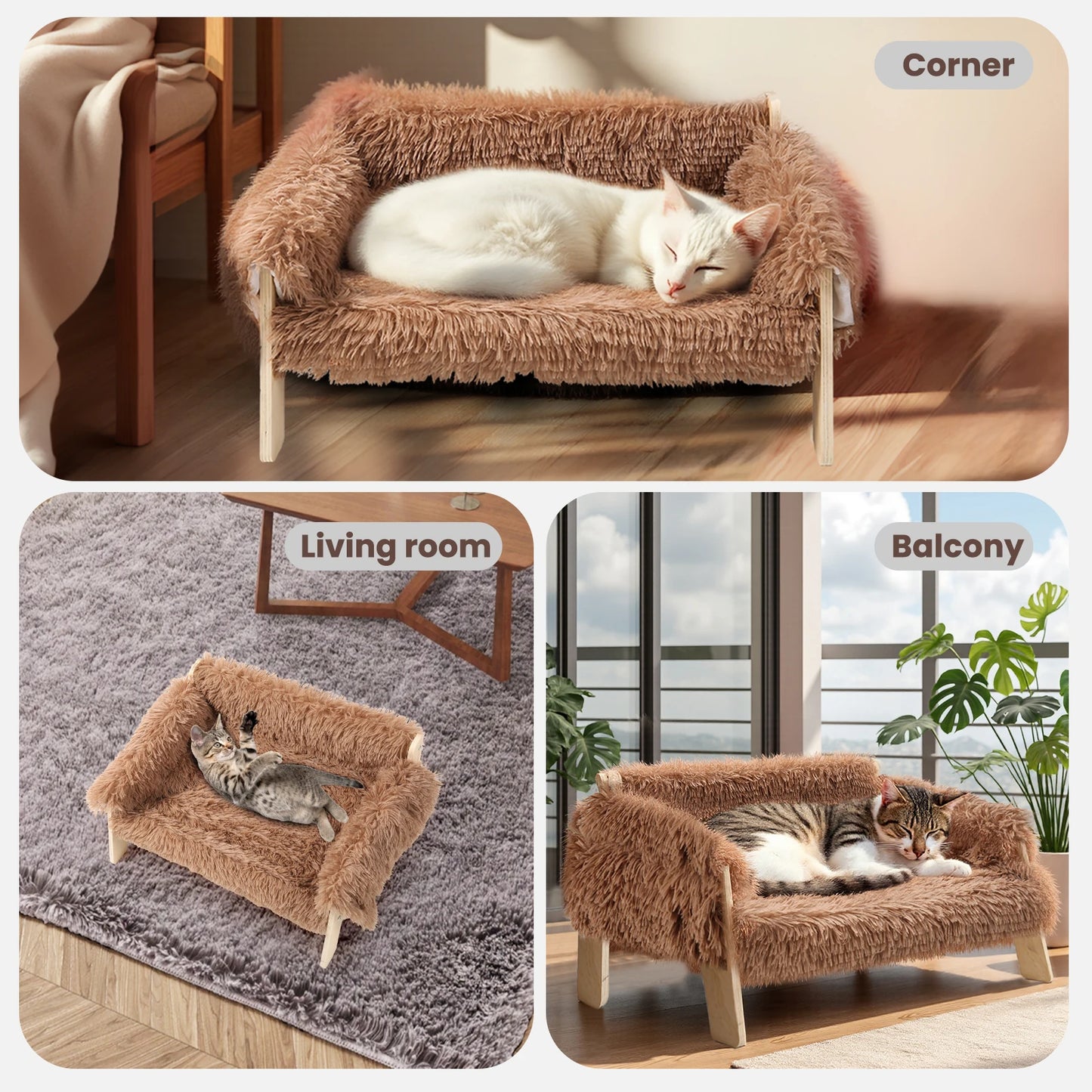 NONECN Wooden Raised Cat Sofa Bed For Indoor Cats