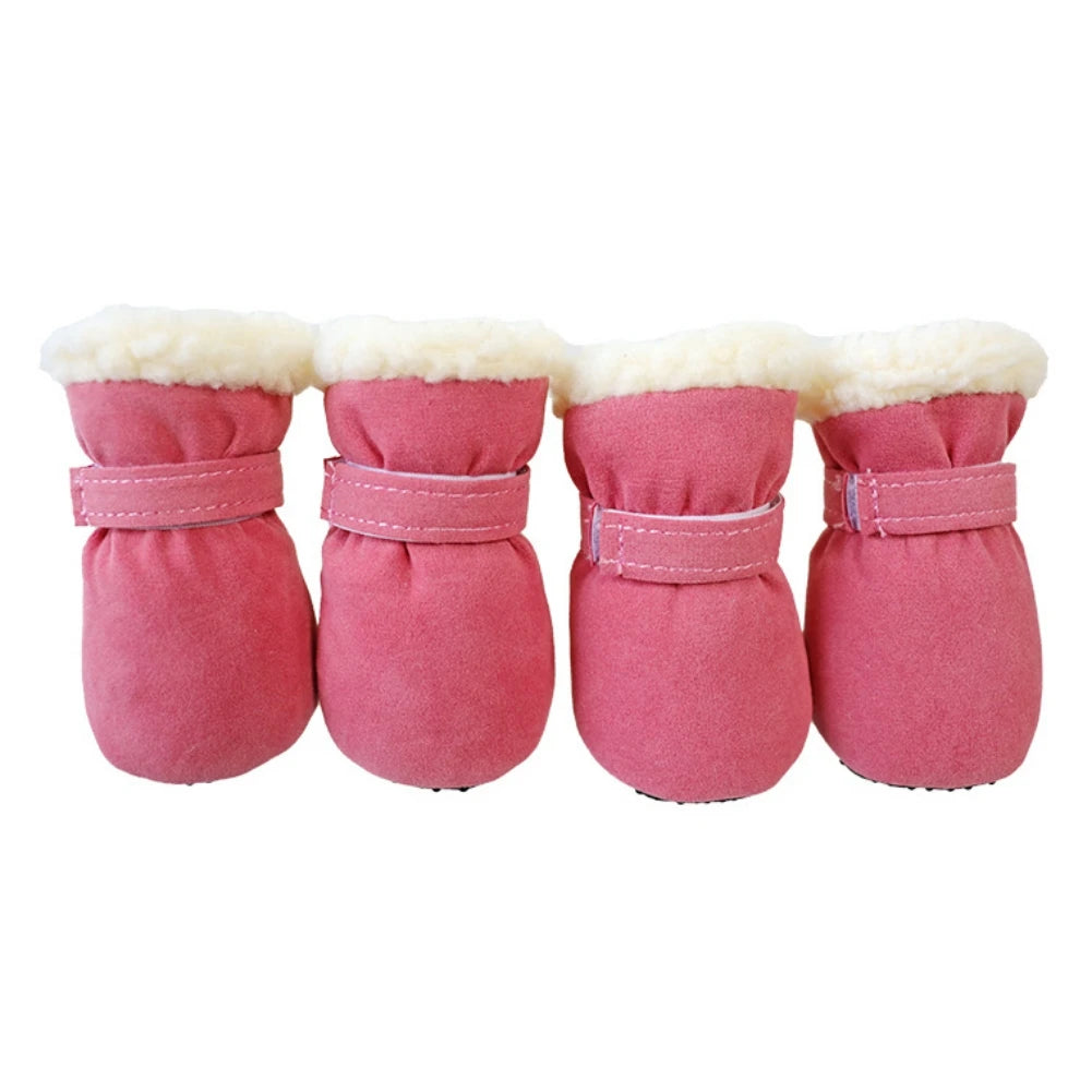 NONECN Plush Dog Boots 4 Pack Warm Anti Slip Shoes