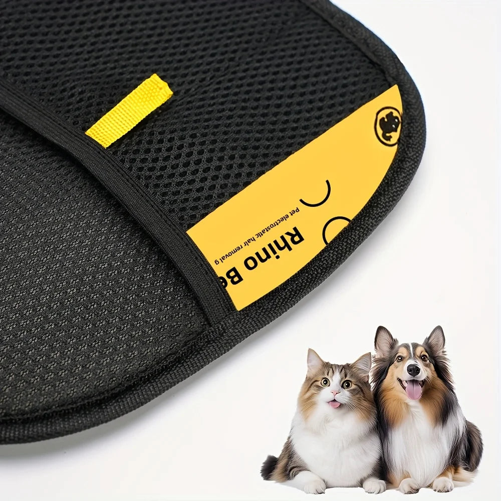 Cat Grooming Gloves Upgrade Edition Large Static Pet Hair Removal Black Polypropylene with Yellow Accents