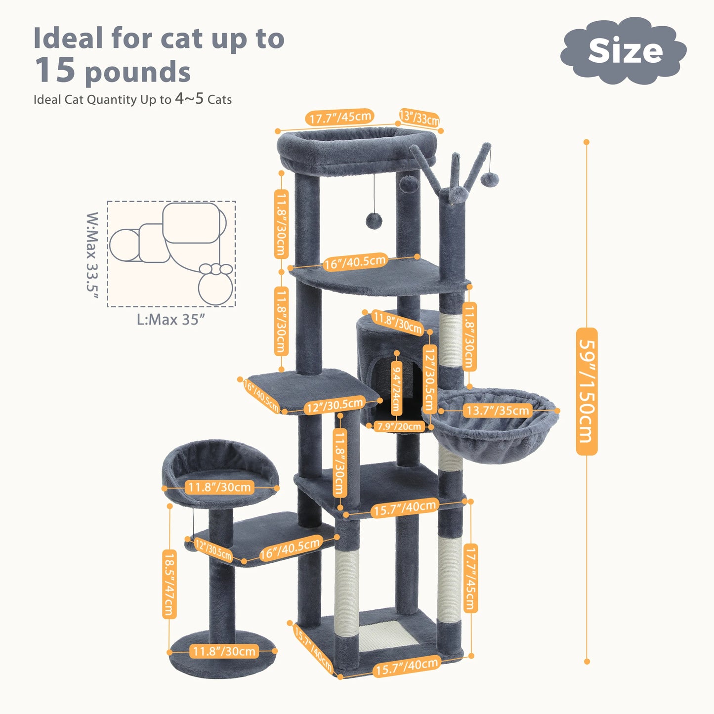 PEQULTICN Multi-Level Cat Tree With Scratching Post Tower