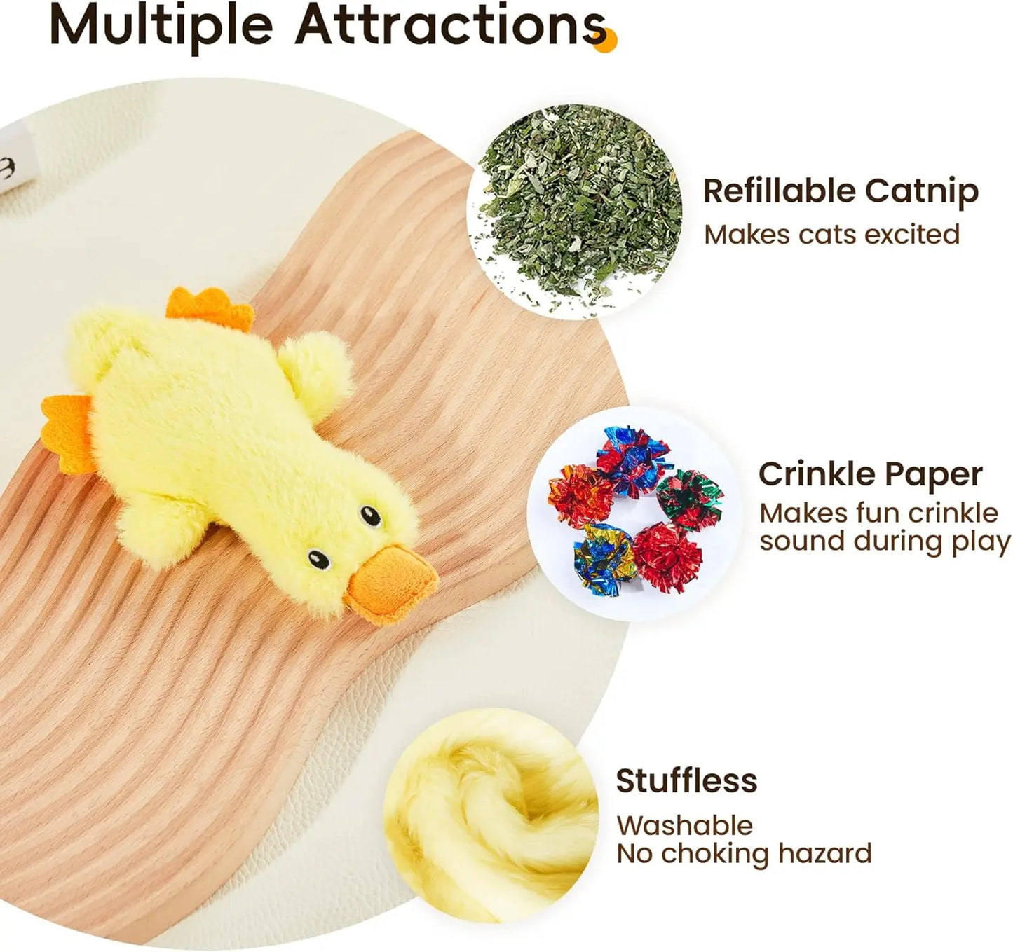 Crinkly Sound Cat Toys, 2 Pcs Mess-Free Stuffless Kitten Toy for Indoor Exercise, Durable Interactive Feline Bite Kicker