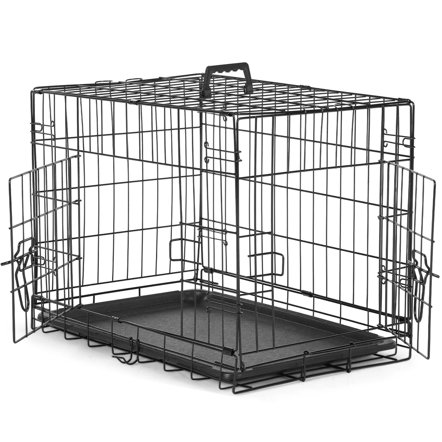 JHK Folding Metal Dog Cage With Double Door Leakproof Pan