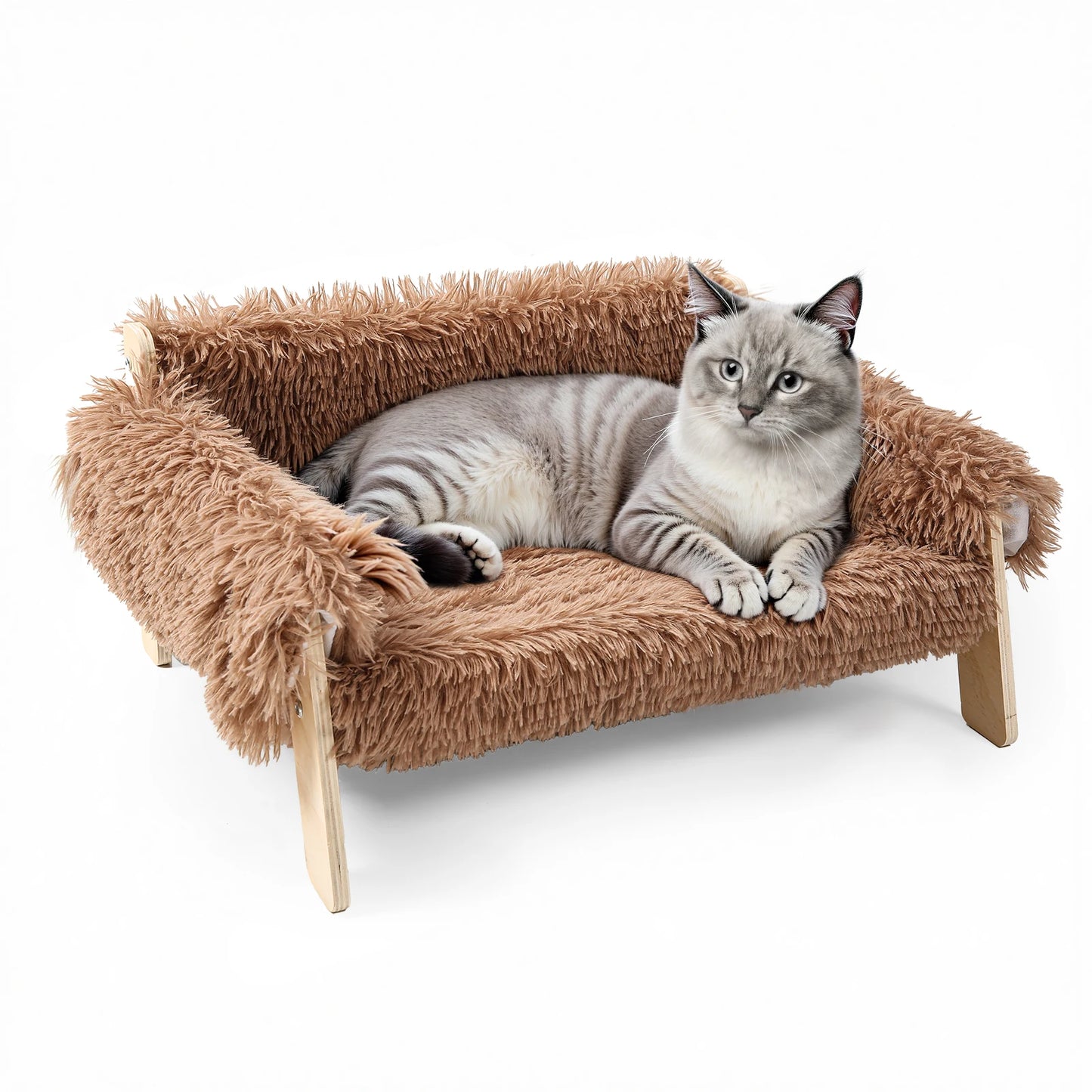 NONECN Wooden Raised Cat Sofa Bed For Indoor Cats