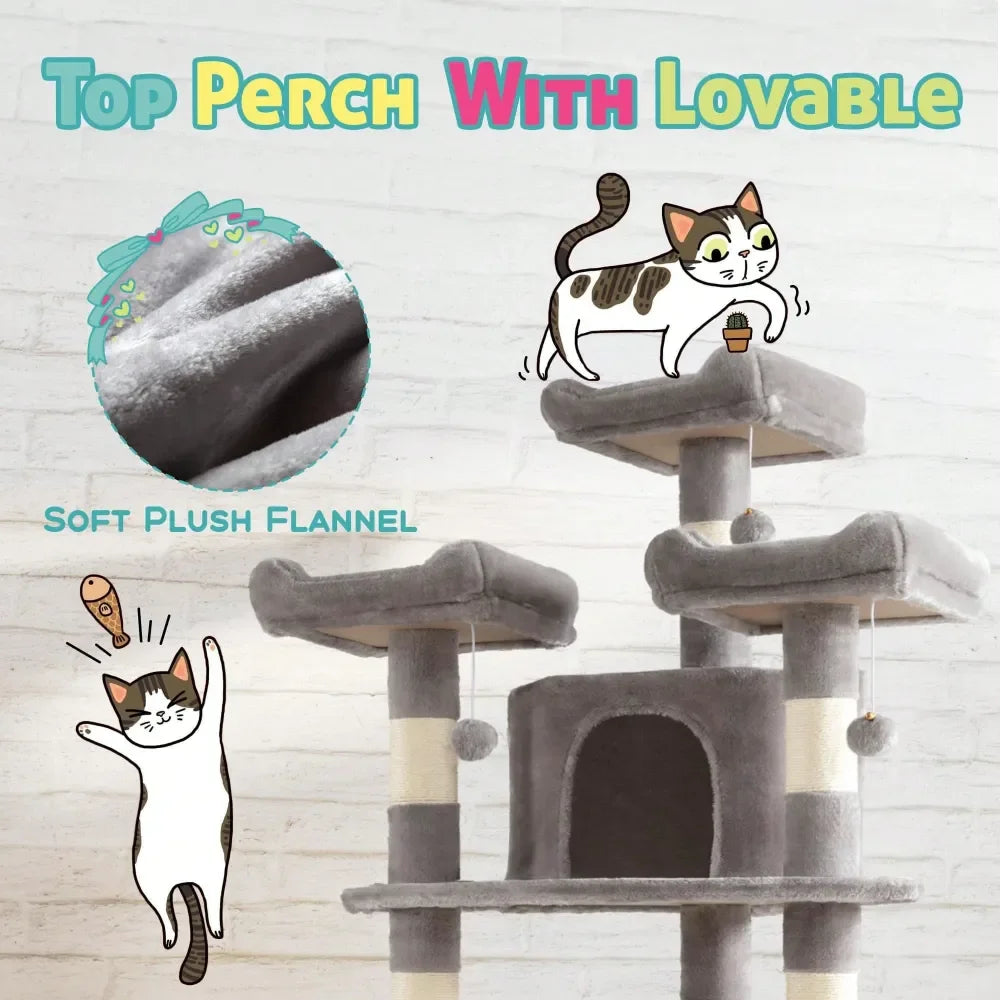 Three-Tier Wood Cat Tree For Indoor Space Saving And Comfort