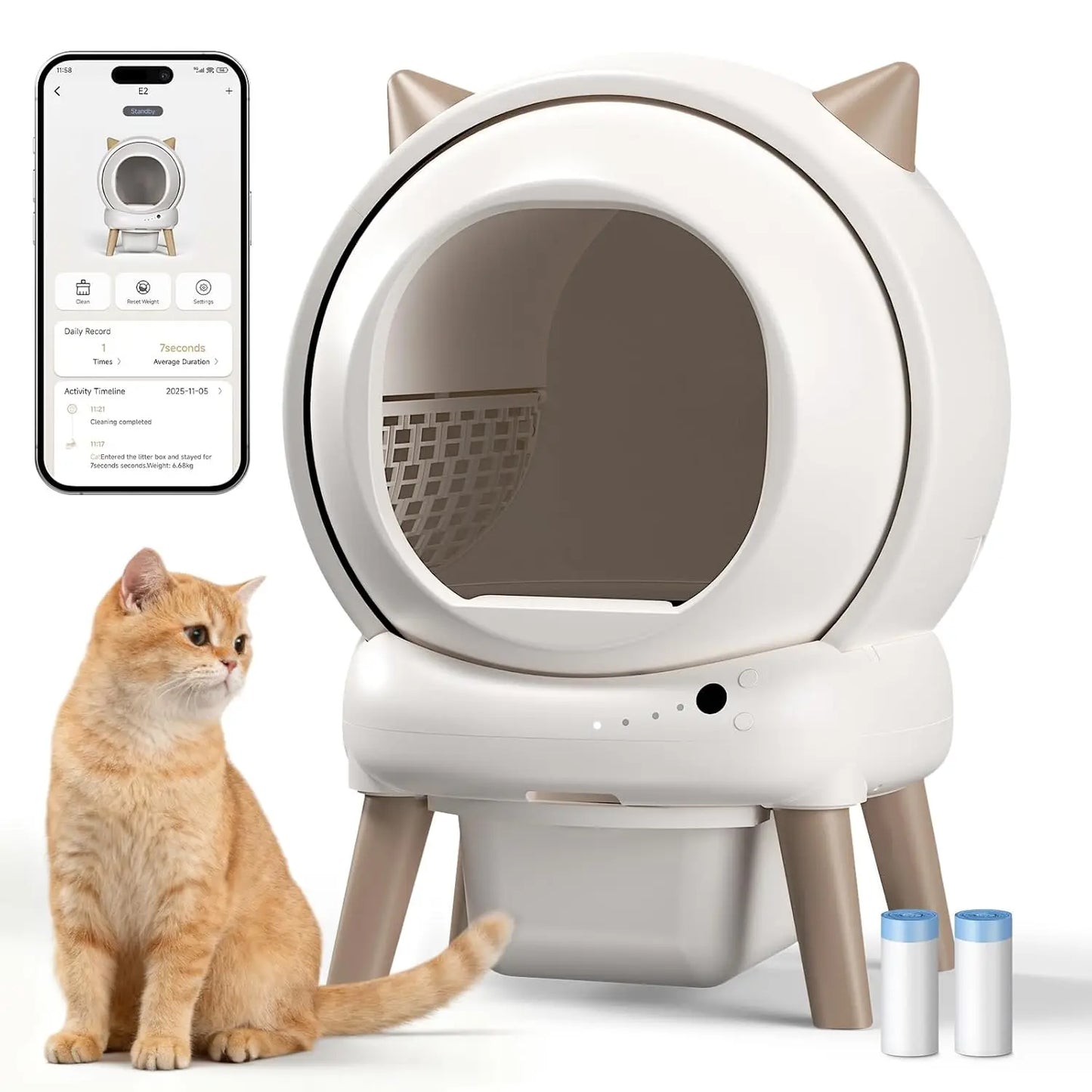 Automatic Cat Litter Box - E2 Self Cleaning Litter Box Smart Robot for Multiple Cats, APP Real-Time Monitor, Weight, Customized