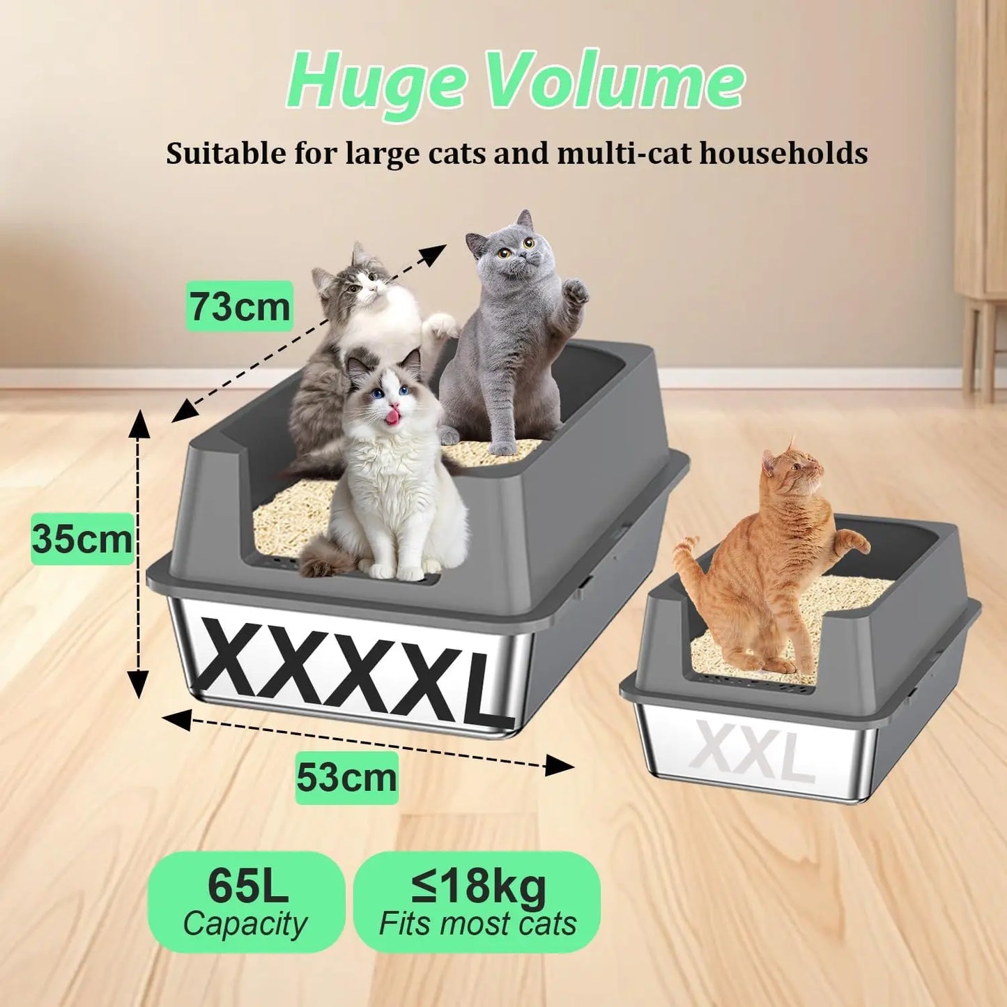 Extra Large Stainless Steel Cat Litter Box with High Sides, 29x21x14 Inches for Big and Overweight Cats, Non-Stick Easy Clean