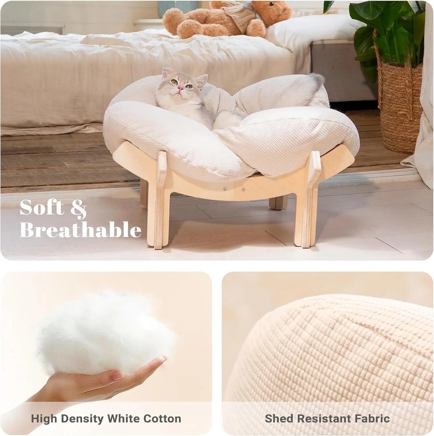 XMSJ Elevated Cat Bed Wooden Cushion Lounge Chair For Cats