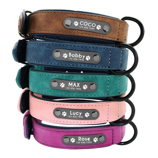 Personalized Leather Name ID Tag Dog Collar With Custom Text