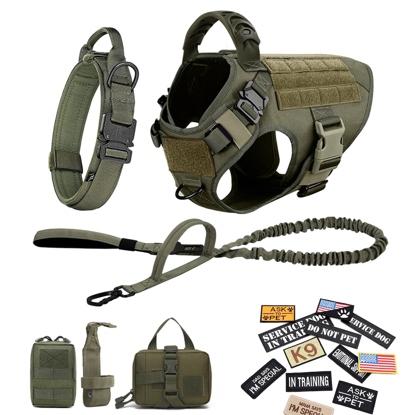 PETRAVELCN Military Dog Harness Vest Set for Malinois Training