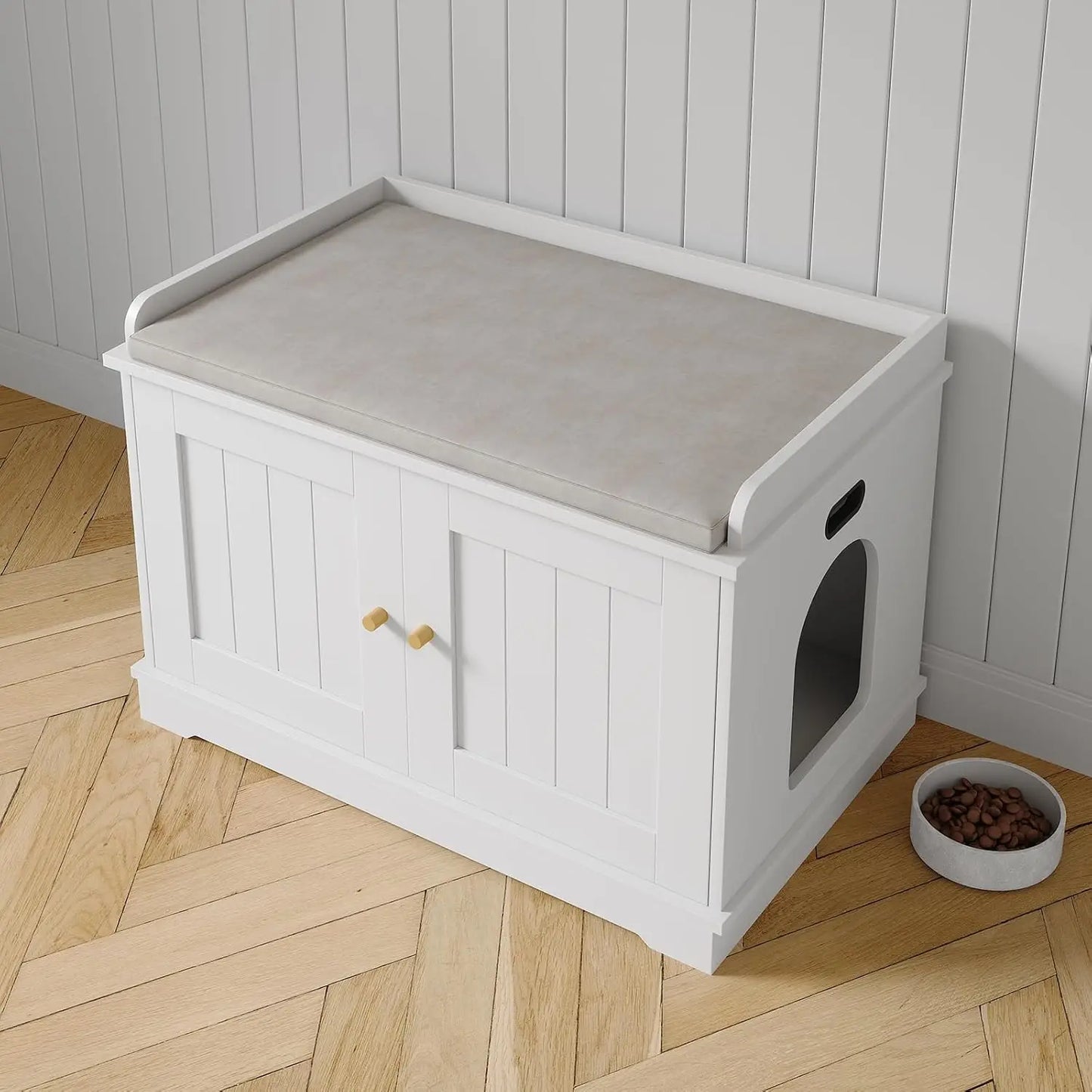 HiMISS Modern Barn Door Cat Litter Box Enclosure Cabinet