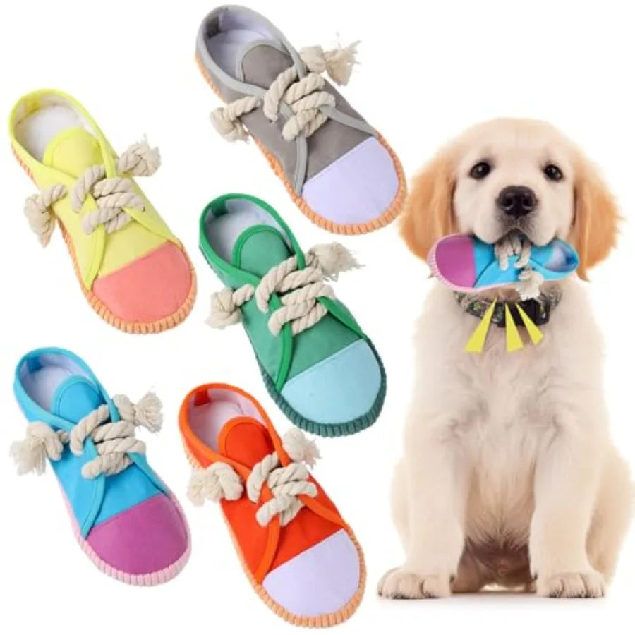 5 Pack Dog Chew Toys Shoes Shape Interactive Rope Tug of War Dog Toys Durable and Safe Playing Shoes for Small Medium Large Dog