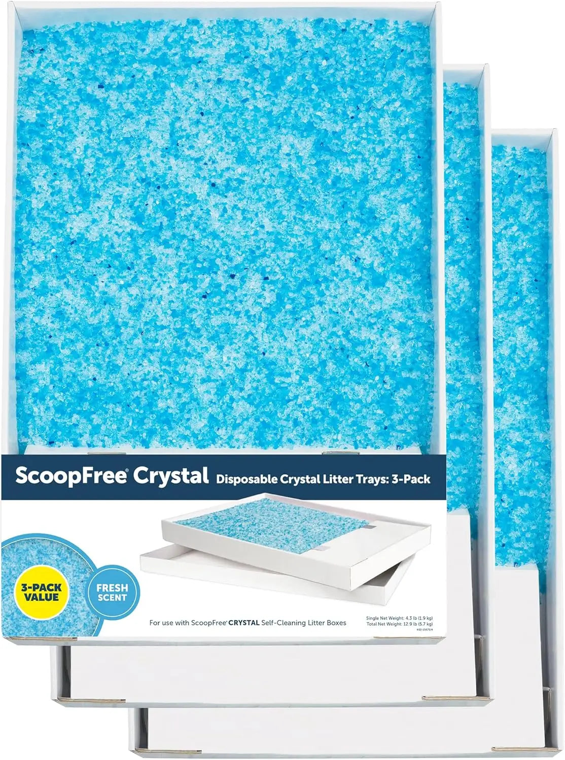 Disposable Crystal Cat Litter Tray - Easy Cleaning Box for Automatic Litter Boxes - Fresh Scent - 4.3 lb Bags - 3 Pack