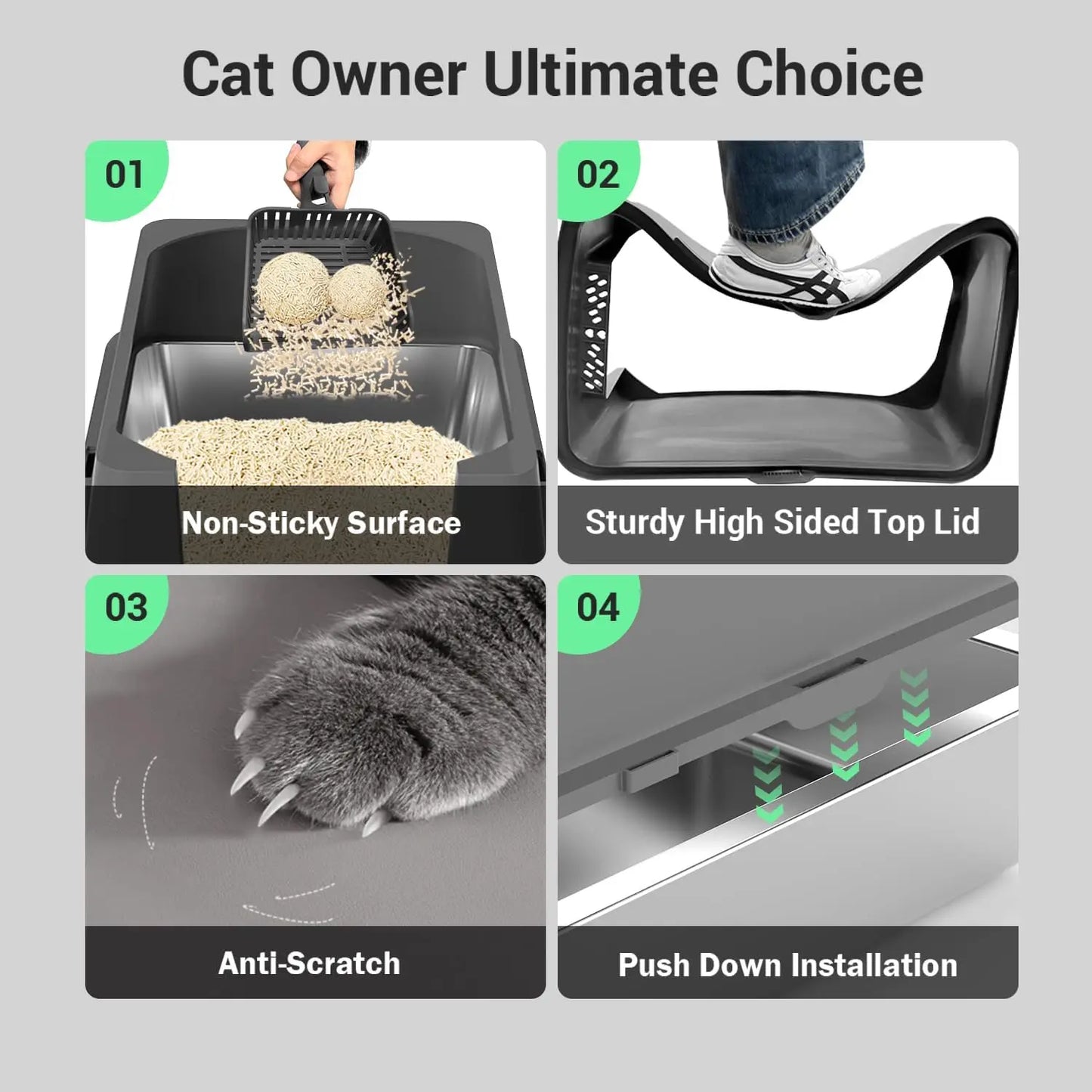 Extra Large Stainless Steel Cat Litter Box with High Sides, 29x21x14 Inches for Big and Overweight Cats, Non-Stick Easy Clean