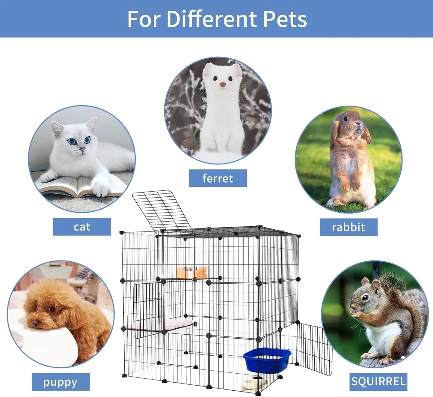3-Tier Indoor Cat Cage Enclosure DIY Playpen Detachable Wire Kennel