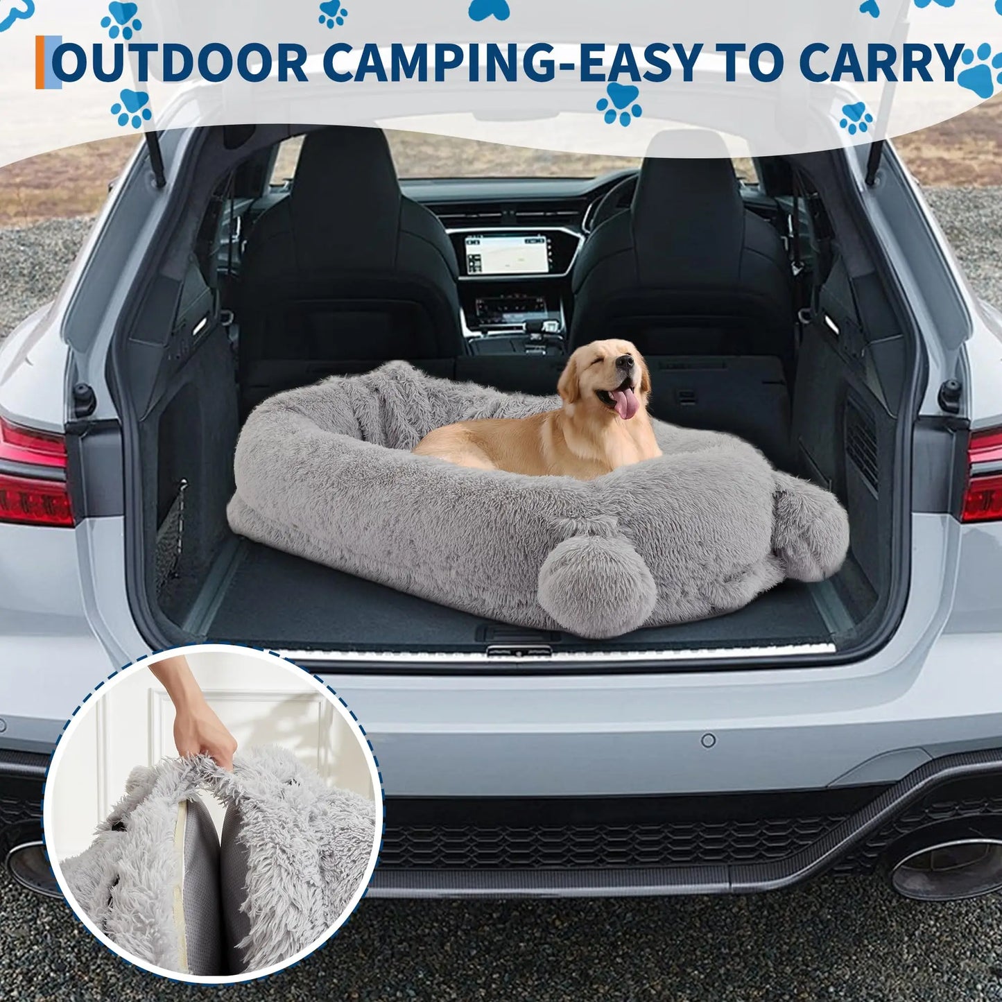 HiMISSCN Memory Foam Dog Bed With Storage Pockets And Blanket