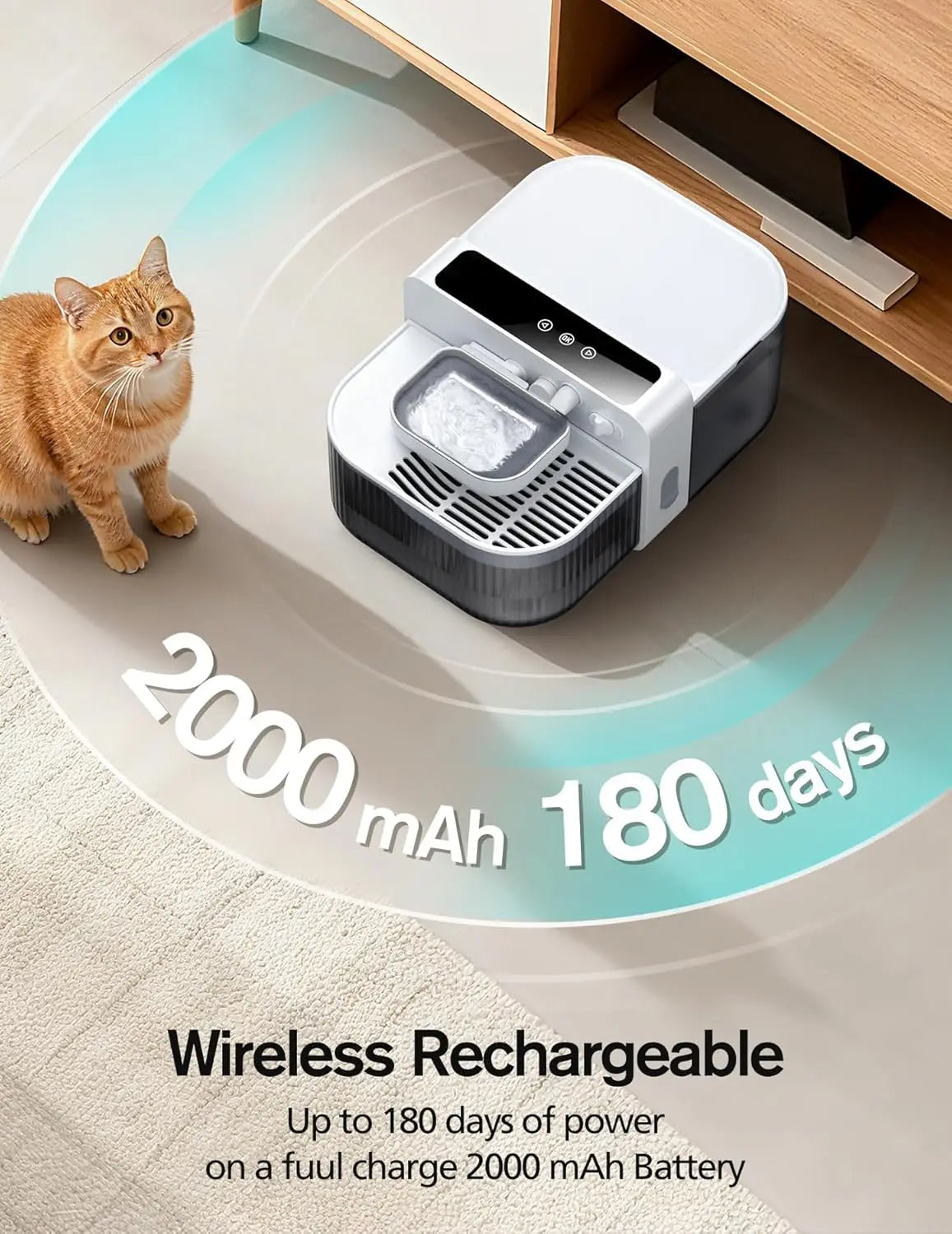 3.5L Wireless Pet Water Fountain, No Filters Needed, 180-Day Battery, Custom Flow & Schedule for Cats and Dogs
