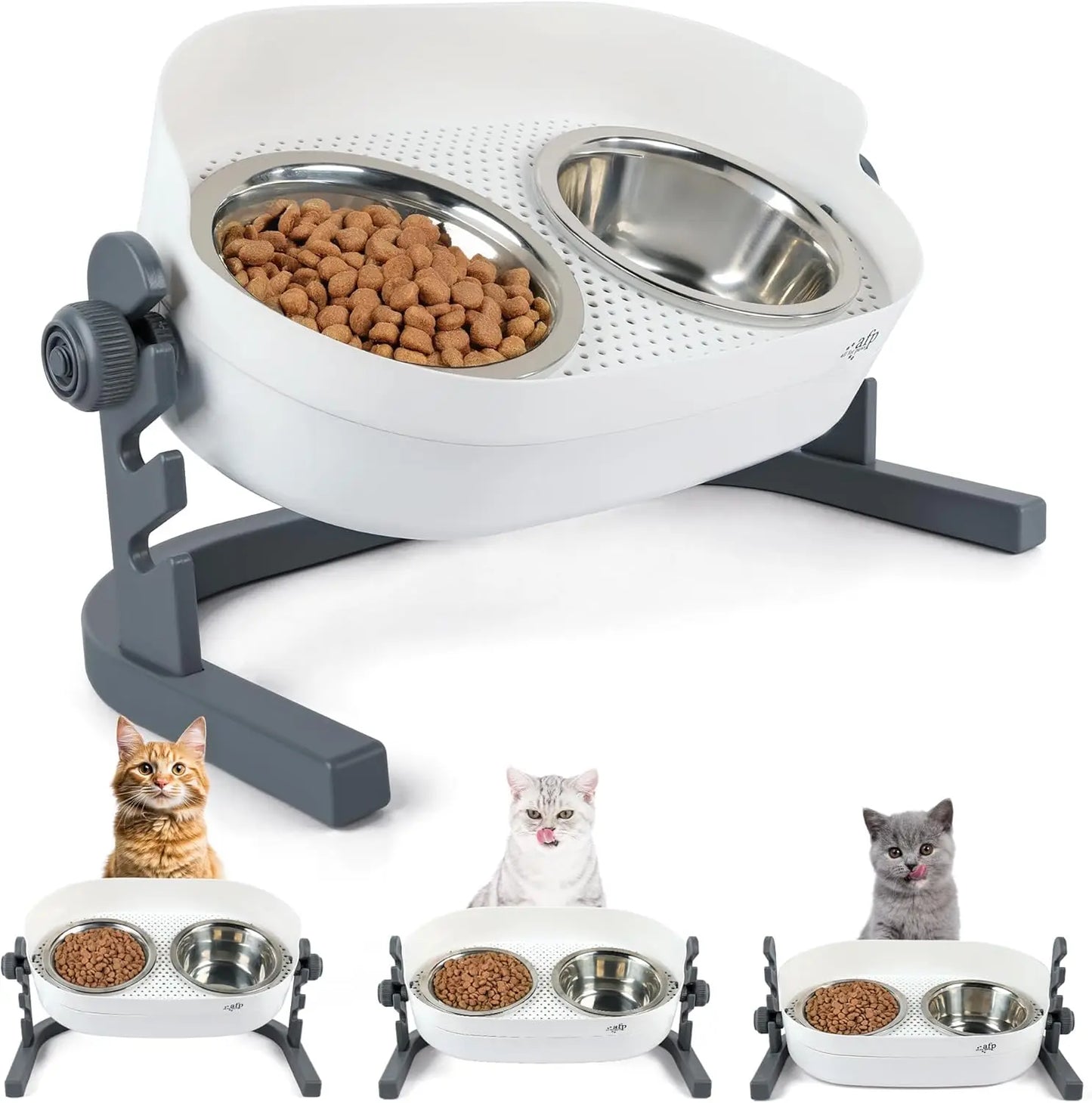 Adjustable Height Elevated Pet Bowls Stainless Steel Feeder Mess Proof for Cats Dogs All Sizes
