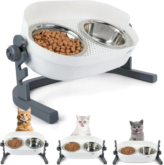 Adjustable Height Elevated Pet Bowls Stainless Steel Feeder Mess Proof for Cats Dogs All Sizes