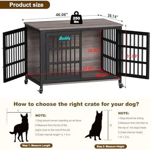 48'/42'/33' XXL Dog Crate Furniture with Casters, Heavy Duty Dog Kennel Indoor for Large Dogs, Escape