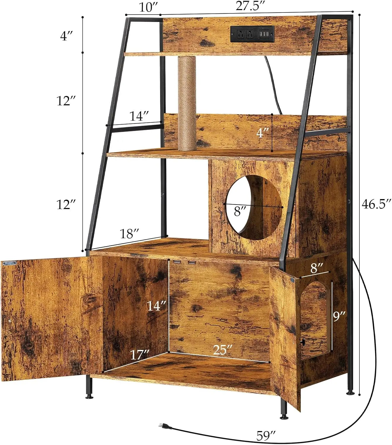 Cat Litter Box Enclosure With Shelves And Charging Station