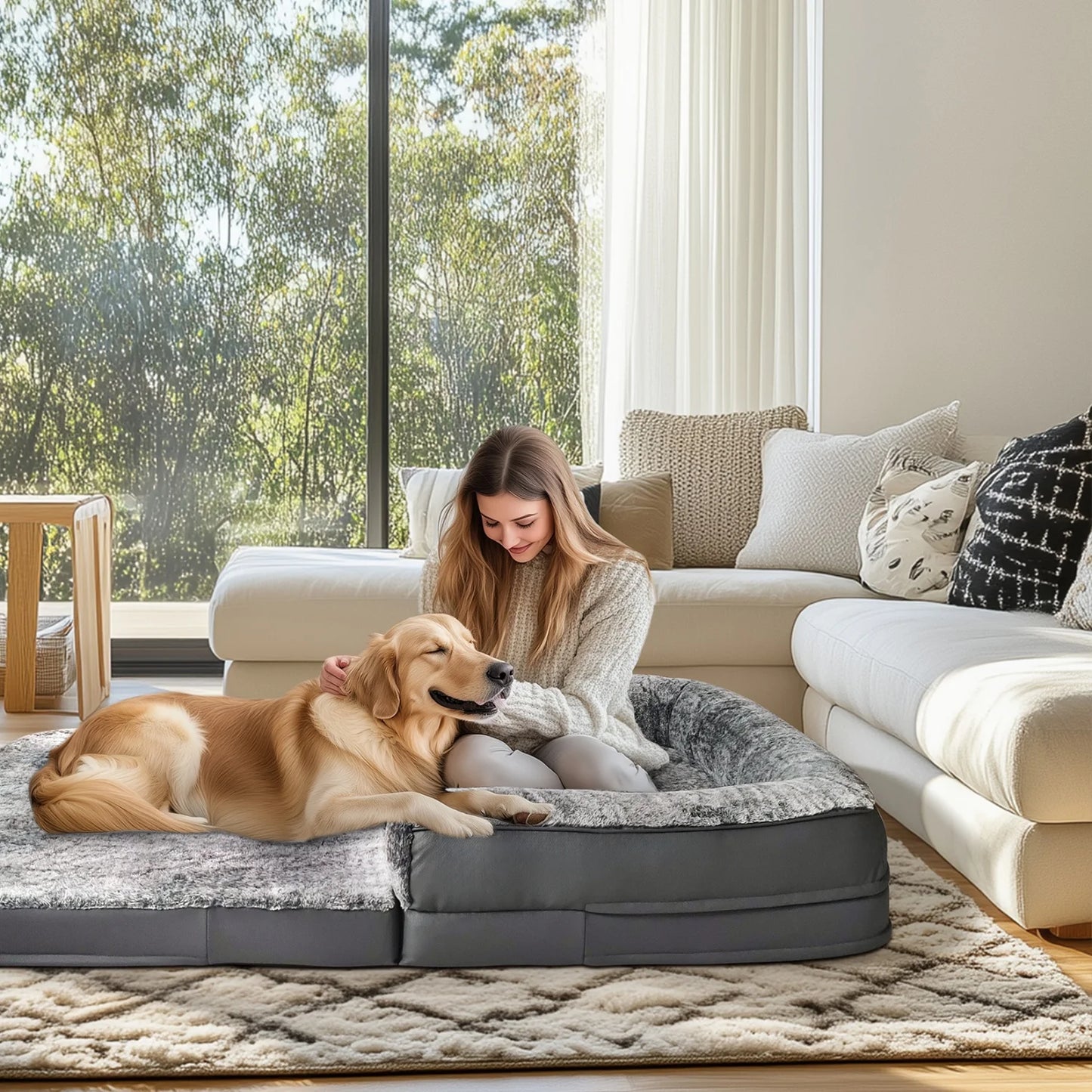 BINGOPAW Orthopedic Foldable Dog Bed With Plush Cushion Bolster