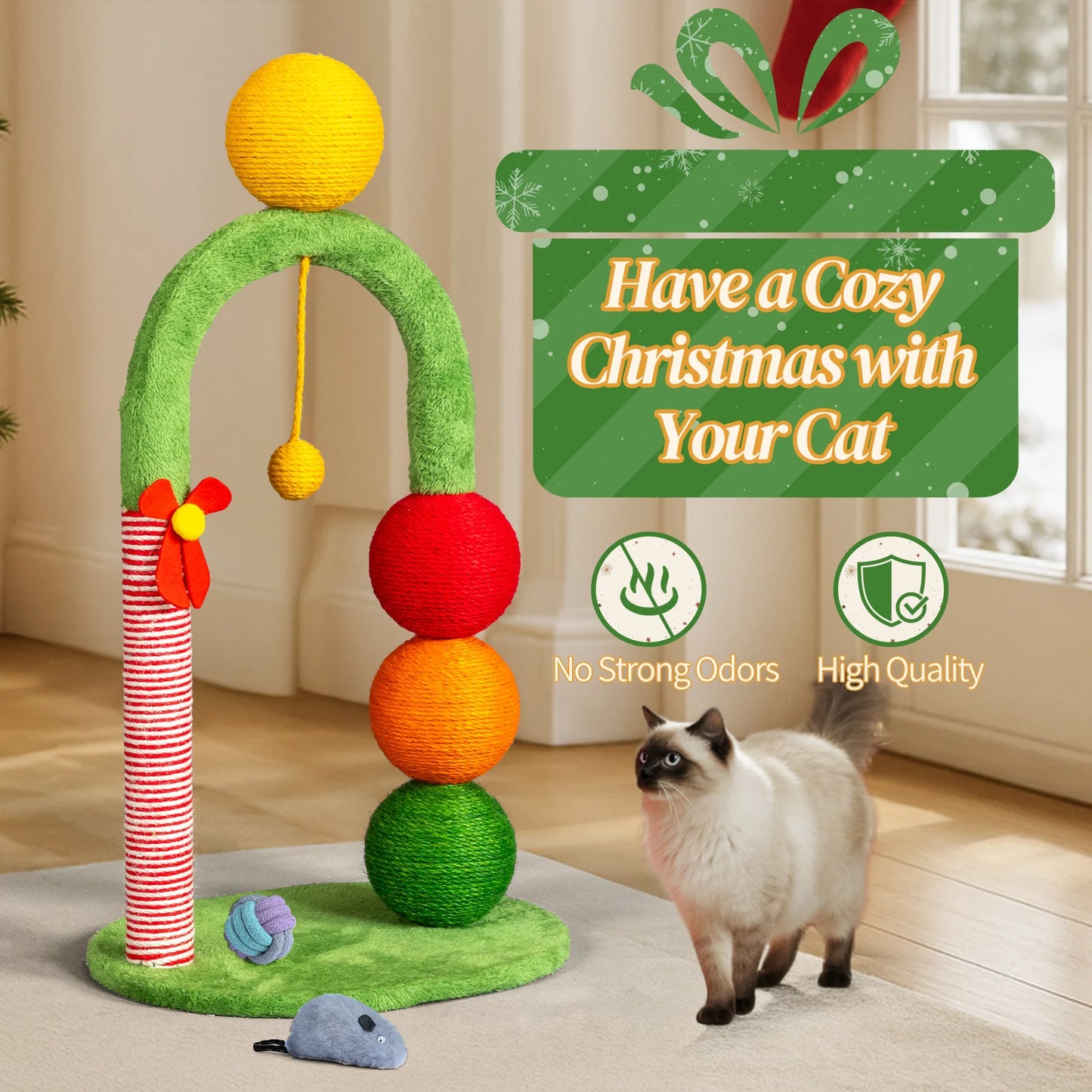 NONECN Tunnel Grooming Brush Hemp Rope Cat Scratching Post Ball