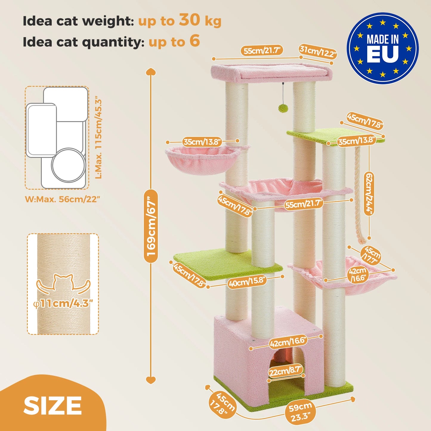 PEQULTICN Multi Level Cat Tree With Scratching Posts
