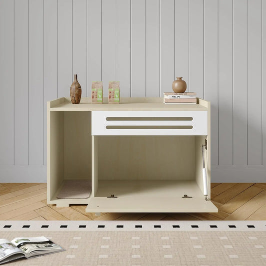 Cat Litter Box Furniture with Flip-Down Door, Spacious Hidden Cat Litter Box Enclosure Cabinet, Ventilated Covered Litterbox