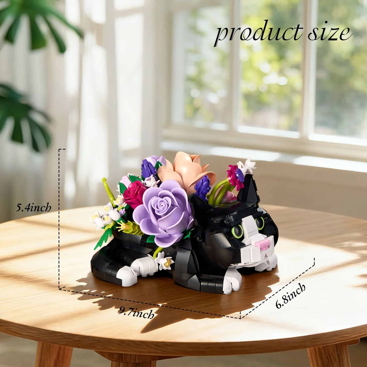 BuildMoc Tuxedo Cat Rose Bouquet Building Blocks Set