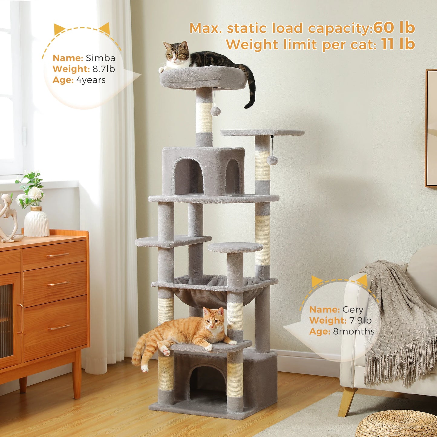 PEQULTI Cat Tree Tower With Scratching Posts And Multiple Levels