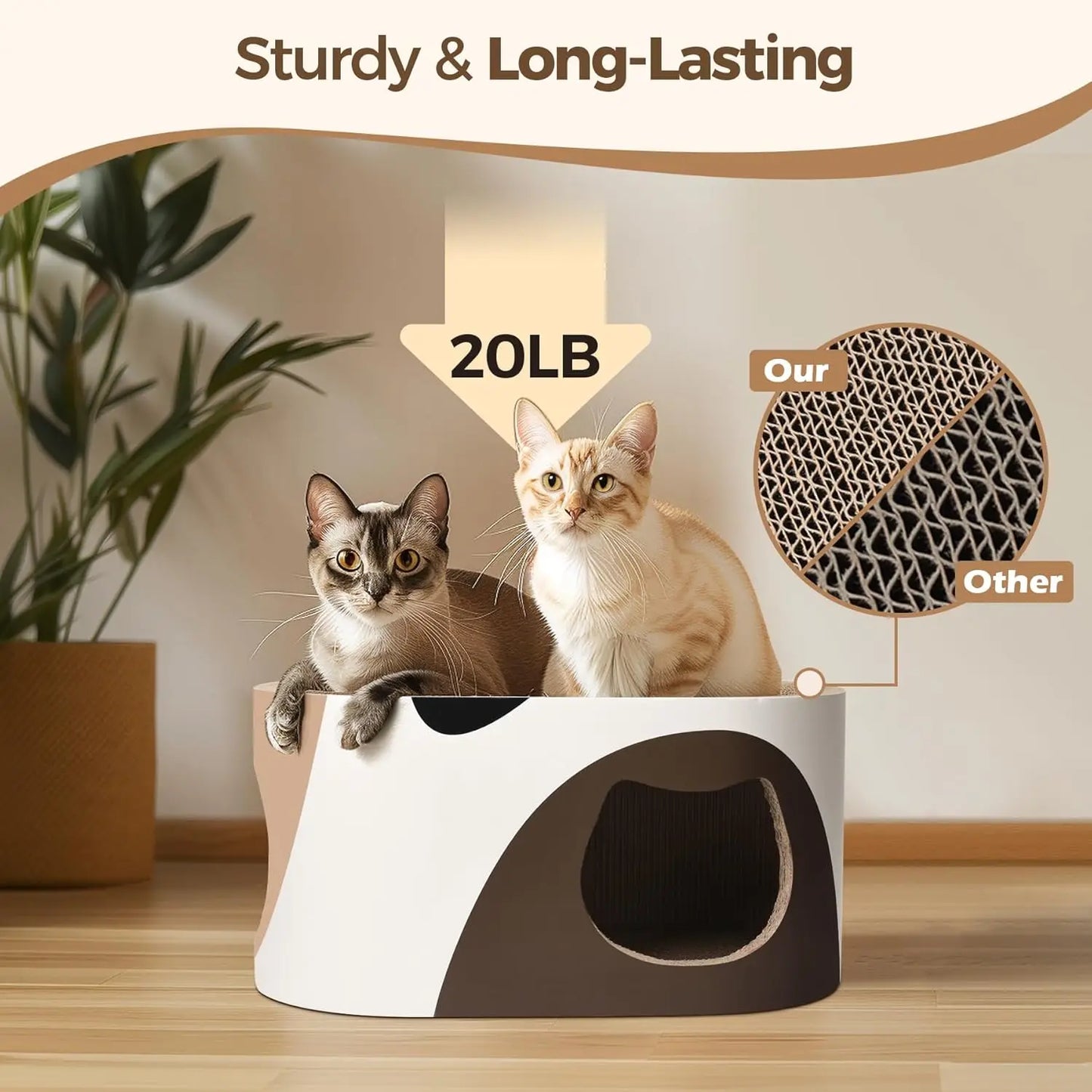 Large Corrugated Cardboard Cat Scratcher House with Holes, Scratching Lounge Bed for Indoor Cats and Rabbits