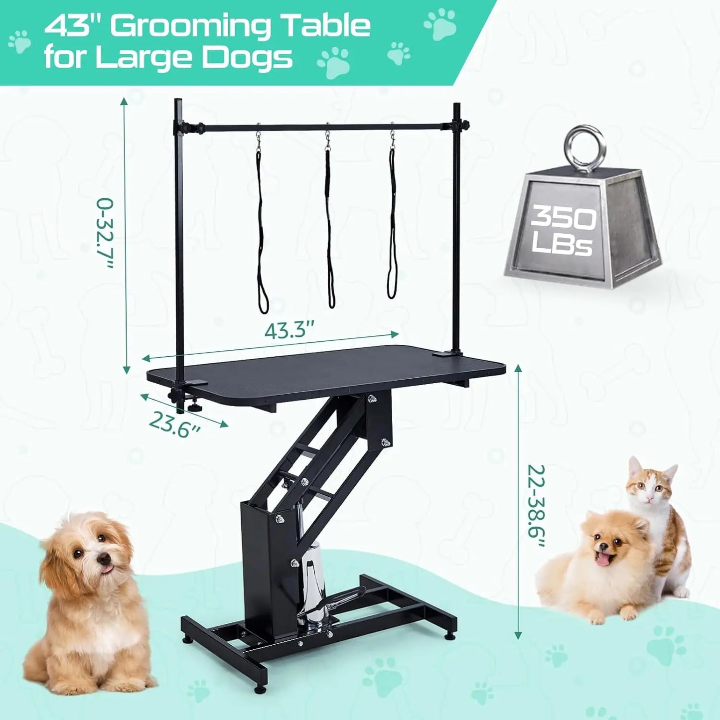 HiMISS Heavy Duty Hydraulic Dog Grooming Table With Overhead Arm
