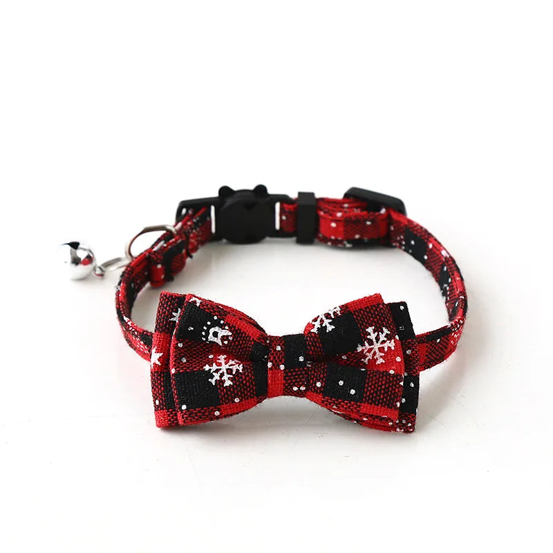 NONECN Christmas Bowknot Cat and Small Dog Collar With Bell