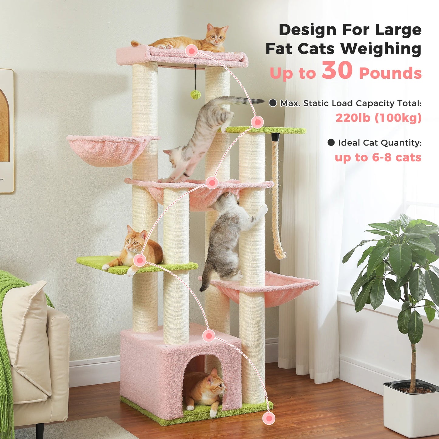 PEQULTICN Multi Level Cat Tree With Scratching Posts