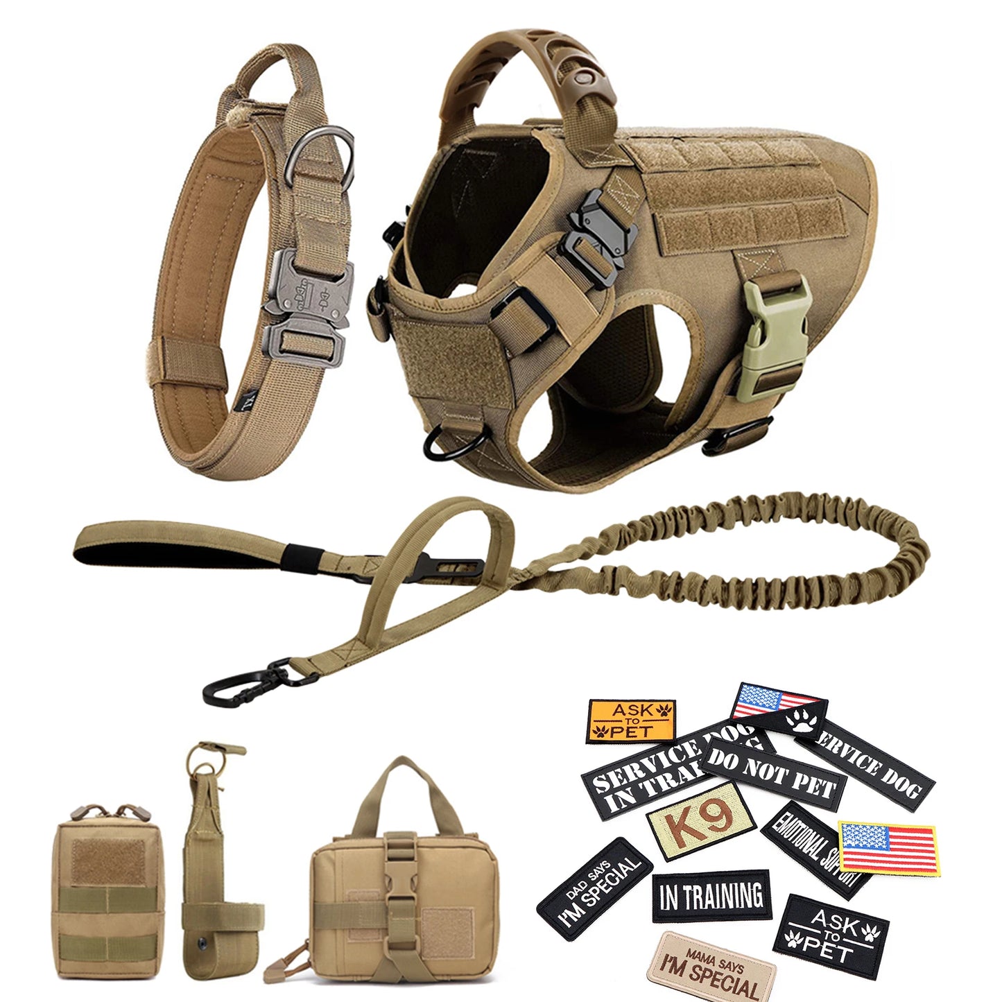 PETRAVELCN Military Dog Harness Vest Set for Malinois Training