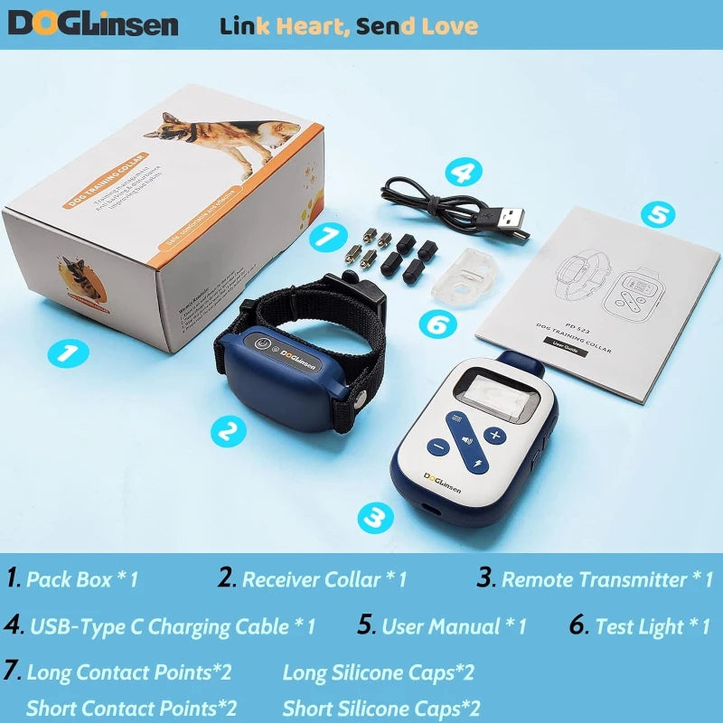 Dog Training Collar With Remote 3 Channel IP67 Waterproof 3300Ft