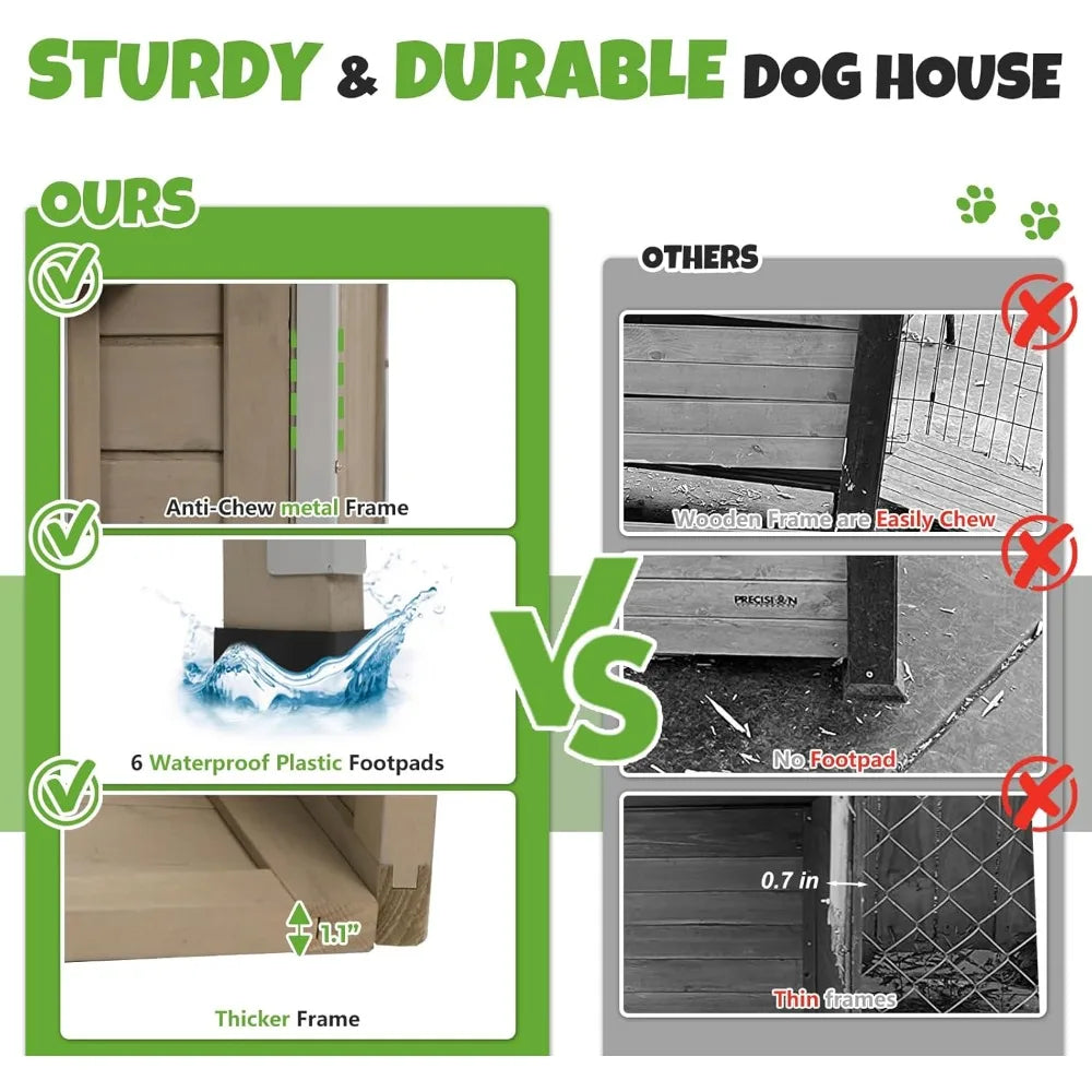 Outdoor Wooden Dog House With Adjustable Vent Windows Weatherproof